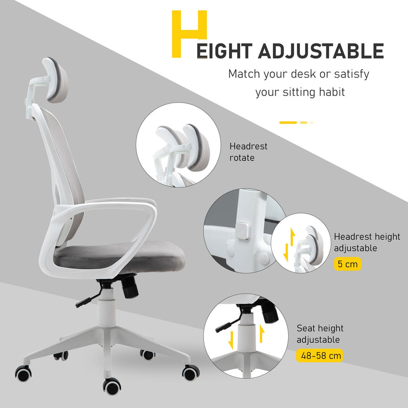 High-Back Velvet Swivel Home Office Chair - Ergonomic Rocking Computer Chair with Wheels, Adjustable Headrest - Comfortable Seating for Work or Gaming Sessions, Grey