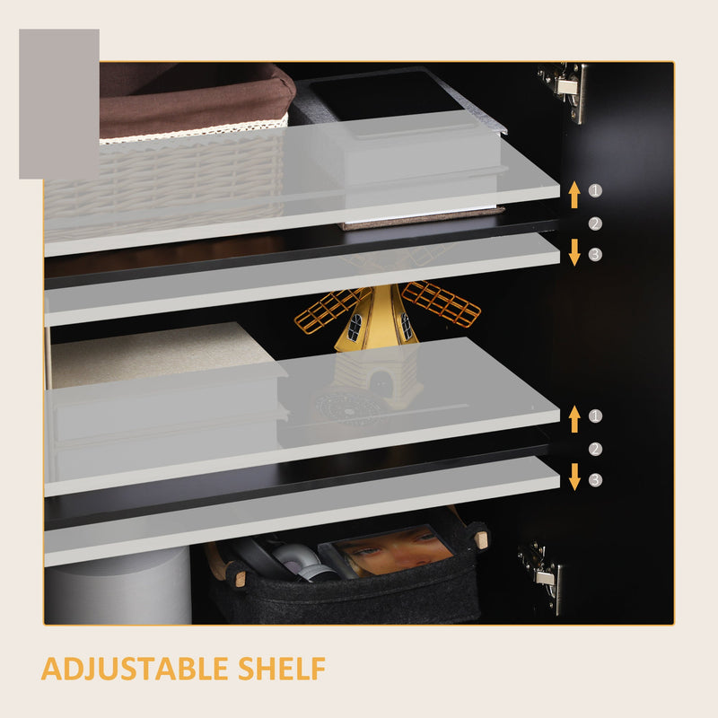 Wooden Storage Sideboard - Freestanding High Gloss Cupboard with Adjustable Shelves, Black - Bedroom Organization and Space Management