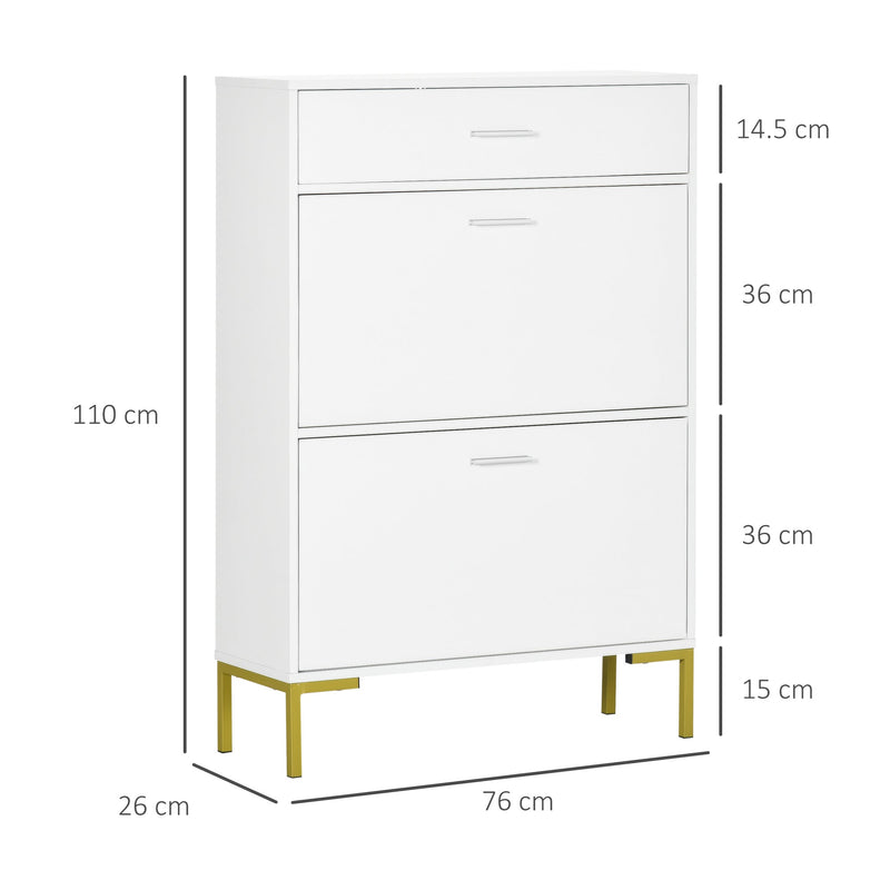 Modern 2-Flip Door Shoe Cabinet with Drawer - Adjustable Shelf Hallway Storage Organizer for 12 Pairs - Ideal for Entryway Clutter Reduction