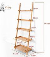 Bamboo 5-Tier Ladder Shelf - With Raised Baffle Design, Ideal for Living Room Display - Perfect Storage Solution for Home Decor Enthusiasts
