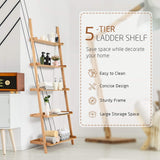 Bamboo 5-Tier Ladder Shelf - With Raised Baffle Design, Ideal for Living Room Display - Perfect Storage Solution for Home Decor Enthusiasts