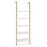 5-Tier Ladder Shelf with Steel Frame for Living Room Bedroom Office-White &amp; Golden