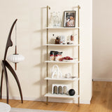 5-Tier Ladder Shelf with Steel Frame for Living Room Bedroom Office-White &amp; Golden