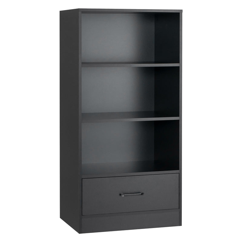Wooden Cabinet Bookshelf - 3-Tier Open Shelves with Drawer in White - Ideal Storage Solution for Home and Office