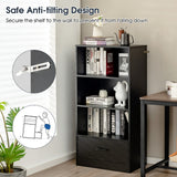 Wooden Cabinet Bookshelf - 3-Tier Open Shelves with Drawer in White - Ideal Storage Solution for Home and Office
