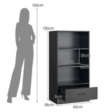 Wooden Cabinet Bookshelf - 3-Tier Open Shelves with Drawer in White - Ideal Storage Solution for Home and Office