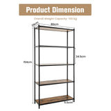 5-Tier Wooden Bookshelf - Rustic Brown Storage Unit for Living Room, Bedroom and Office - Ideal for Space-Saving and Organizing Literature