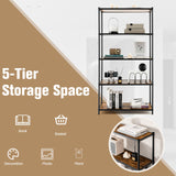 5-Tier Wooden Bookshelf - Rustic Brown Storage Unit for Living Room, Bedroom and Office - Ideal for Space-Saving and Organizing Literature