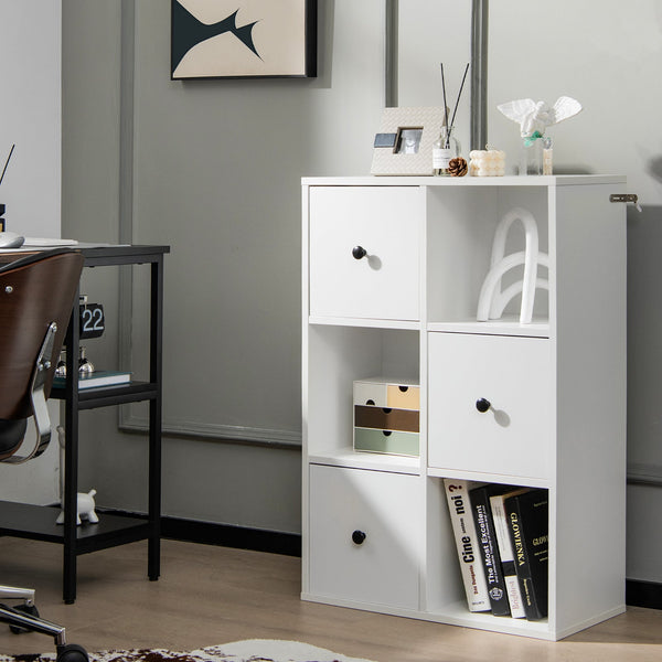 Cube Organiser with Drawers - Versatile 6-Cube Storage Bookcase, Ideal Furniture for Living Room and Bedroom - Perfect Solution for Keeping Clutter at Bay in White Finish