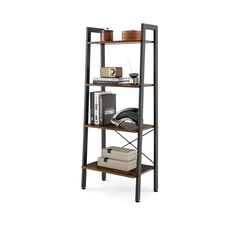 Rustic Brown 4-Tier Bookshelf - Metal Frame Design, Compact Storage Solution - Ideal for Home Libraries and Living Rooms