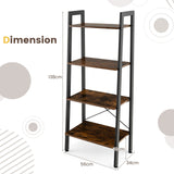 Rustic Brown 4-Tier Bookshelf - Metal Frame Design, Compact Storage Solution - Ideal for Home Libraries and Living Rooms