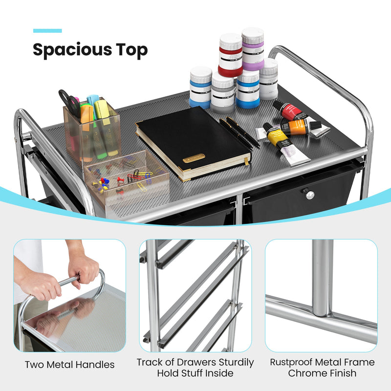 Rolling Storage Cart - 10-Drawer Organizer for Tools and Scrapbook Paper, Black - Perfect for DIY Crafts and Office Organising Tasks