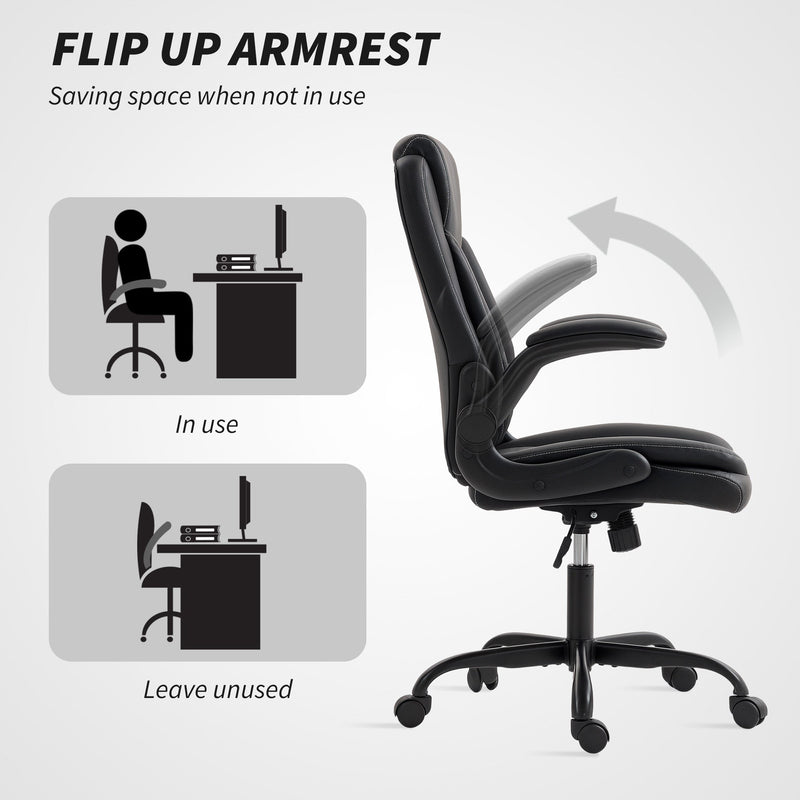 HOMCOM Faux Leather Office Chair. with Flip-Up Armrests - Black