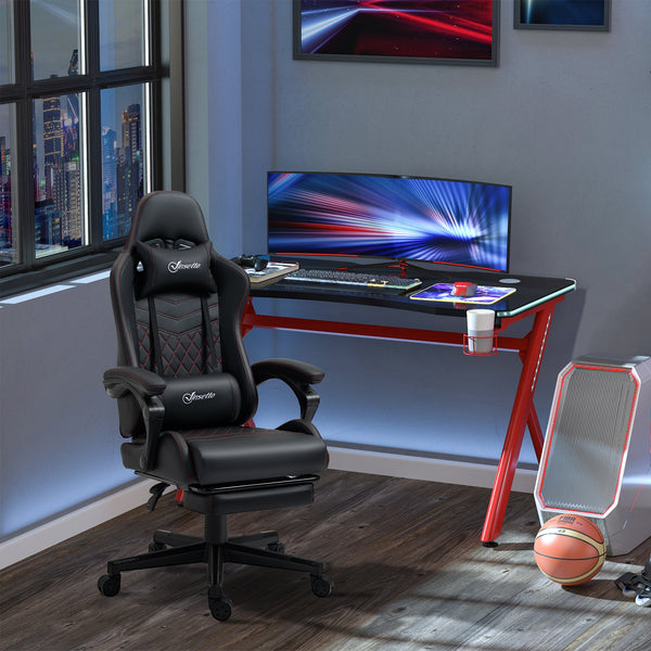 Ergonomic Racing-Style Office Chair - Swivel Wheels, Footrest, Reclining Faux Leather Design - Ideal Desk Chair for Gamers and Home Office Comfort