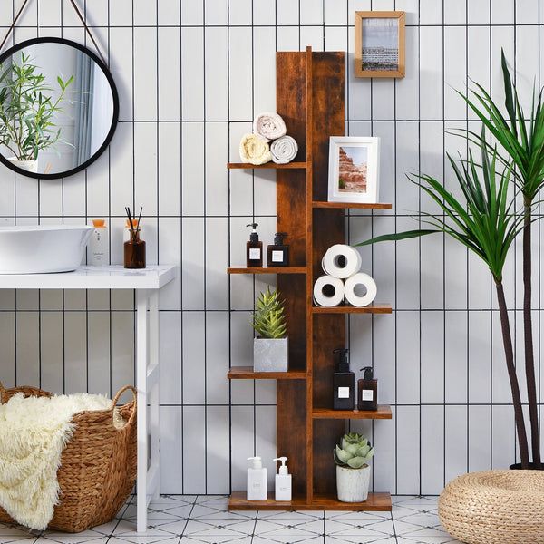 Wooden Bookshelf 7-Tier - 8 Open Well-Arranged Shelves in Brown Color - Perfect for Booklovers and Home Organization Solutions