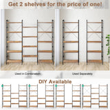 Industrial 5-Tier Bookshelf - 14 Open Shelves Design for Home and Office Space - Ideal for Displaying Personal Library and Work Materials, Brown Finish