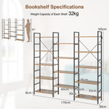Industrial 5-Tier Bookshelf - 14 Open Shelves Design for Home and Office Space - Ideal for Displaying Personal Library and Work Materials, Brown Finish