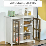 Distressed White Kitchen Sideboard - Glass Door Accent Cupboard with Adjustable Shelf Storage - Elegant Organization for Dining and Living Areas