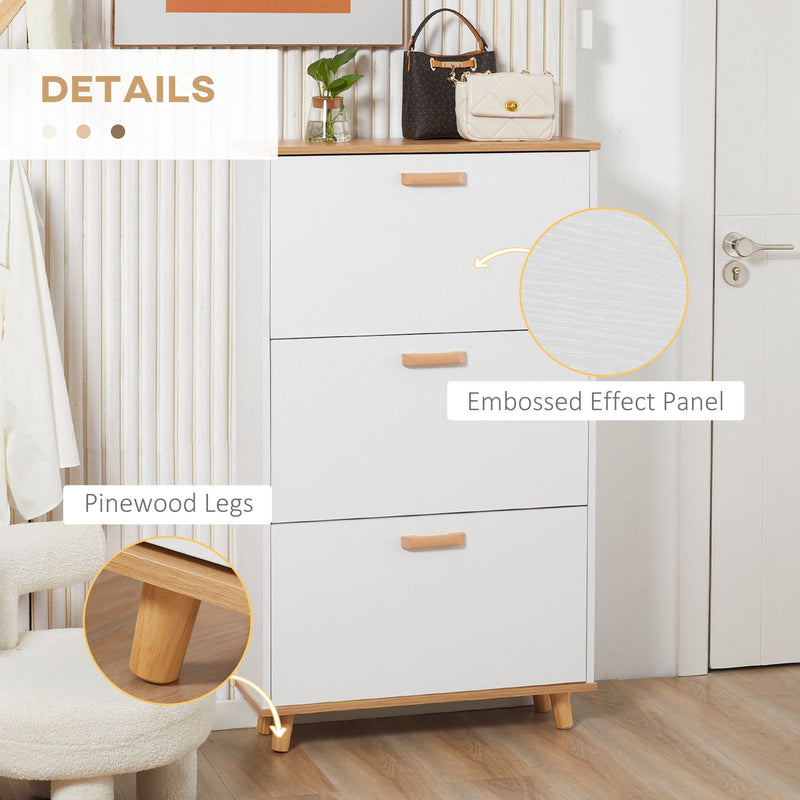 Slim Shoe Storage Cabinet with 3 Flip Drawers - Adjustable Shelves, 12 Pair Capacity - Space-Saving Organizer for Hallway