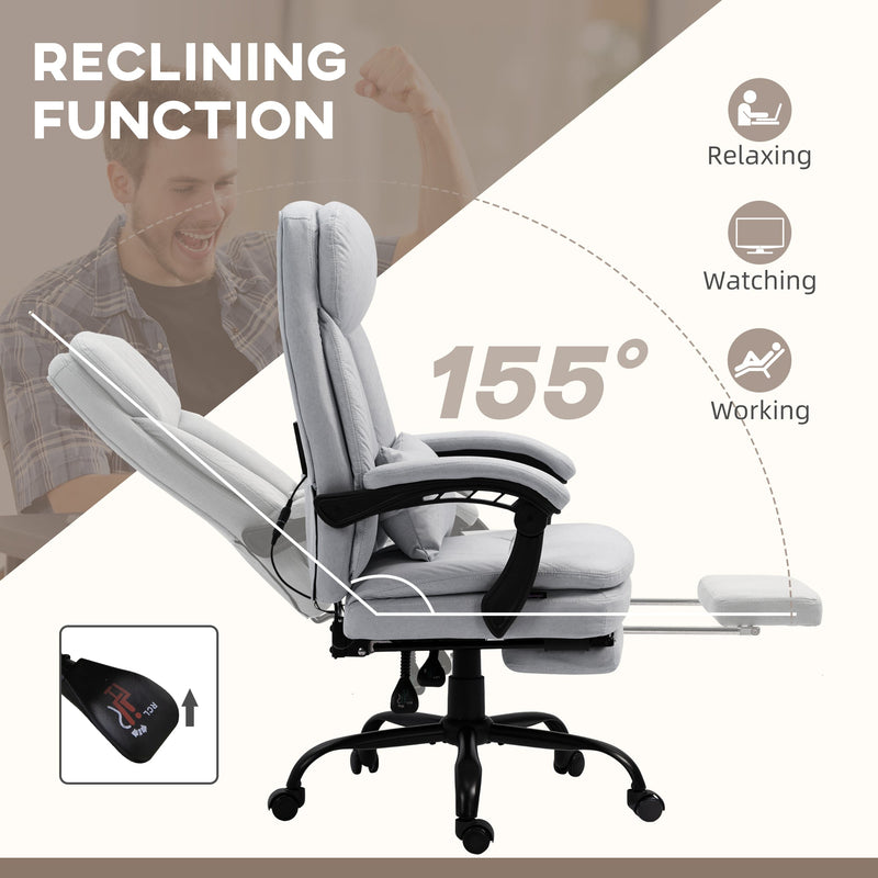 Ergonomic Reclining Chair with Vibration Massage and Heat - Microfiber Office Chair, Built-In Footrest, Adjustable Lumbar Pillow, Armrests - Ideal for Enhanced Comfort during Long Work Sessions