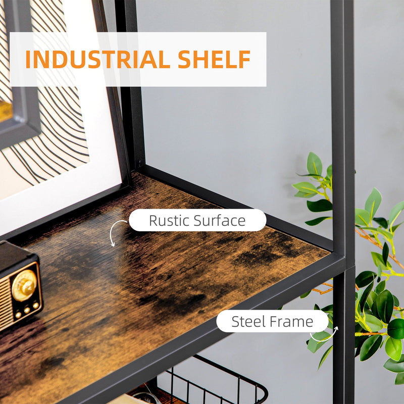 7-Tier Industrial Bookcase - Metal Shelving Unit with Rustic Brown Finish - Versatile Storage for Living Room, Home Office, and Bedroom