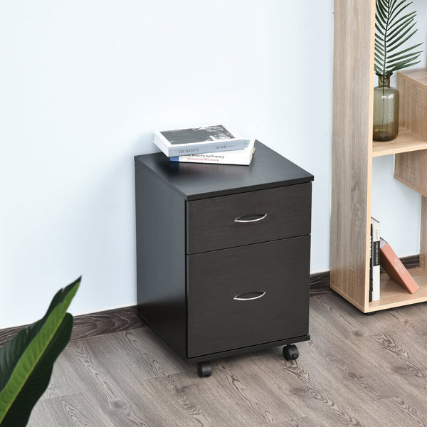 Rolling File Cabinet with Two Drawers - Mobile Storage Unit and Bedside Table in Black - Space-Saving Solution for Home and Office Organization