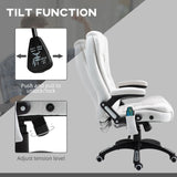 Heated Massage Recliner Chair with Linen Fabric - 6-Point Vibrating Office Chair with Swivel Casters - Comfort for Home and Office Use, Cream White