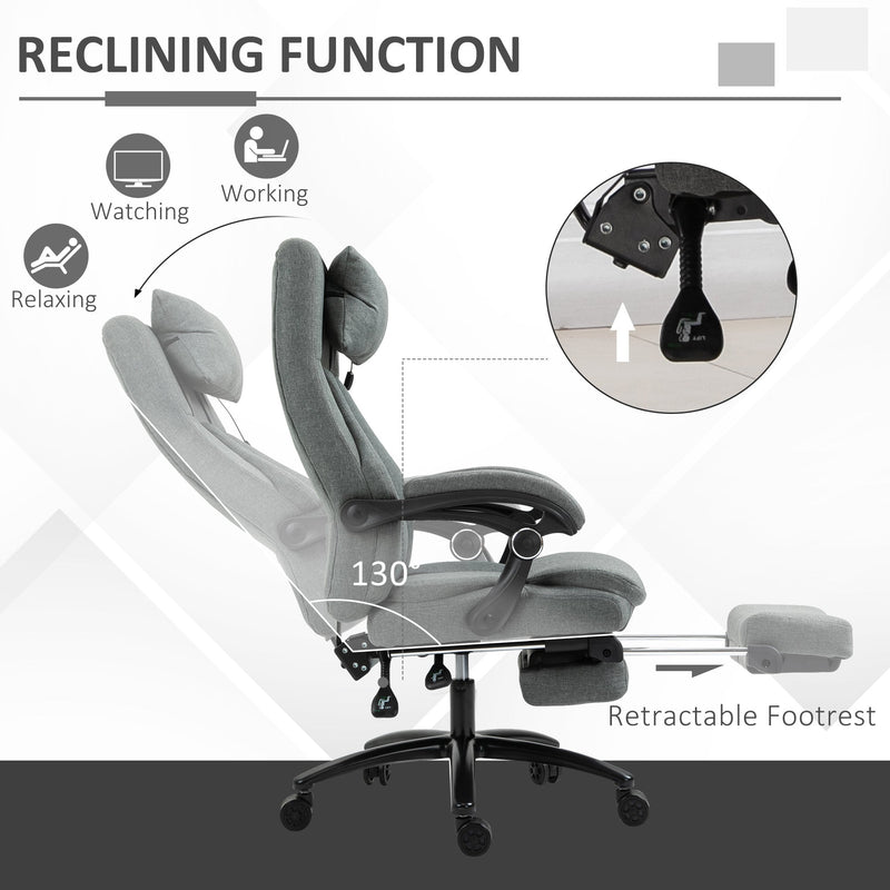Ergonomic Executive Office Chair with 2-Point Removable Vibration Massage Pillow - USB-Powered Adjustable Height & 360° Swivel, Grey - Ideal for Stress Relief and Comfort in the Workplace