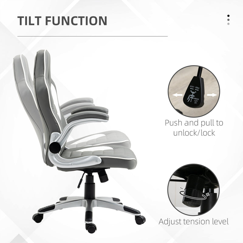 Racing Gaming Chair - High-Back PU Leather Swivel Office Seat with Adjustable Height, Tilt, and Flip-Up Arms - Ideal for Gamers and Home Office Comfort