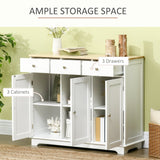 Modern Rubberwood-Topped Sideboard - Buffet Cabinet with Drawers and Adjustable Storage Shelves - Ideal for Living Room and Kitchen Organization