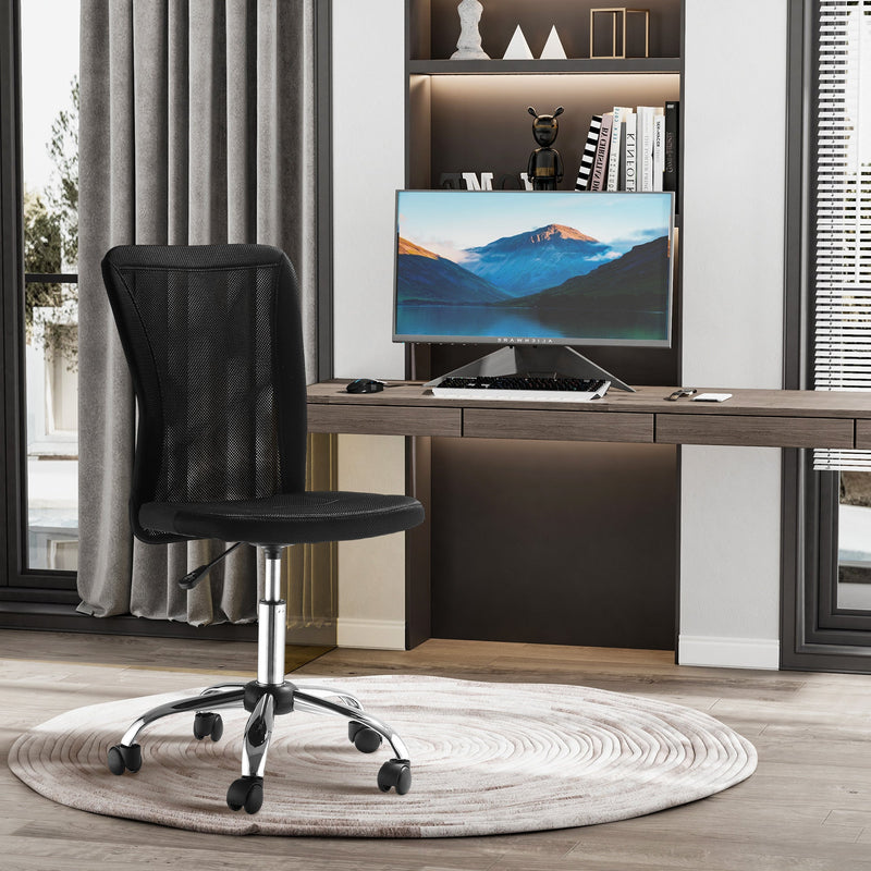 Ergonomic Mesh Office Chair - Armless Mid-Back Design with Height Adjustment & Swivel Casters - Ideal for Home Workstations and Small Desks