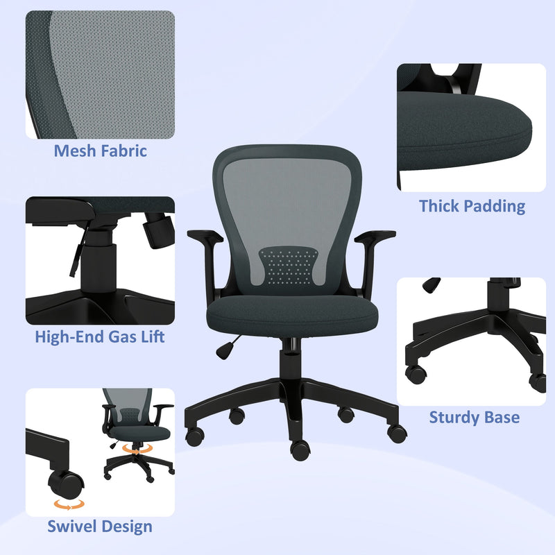 Ergonomic Mesh Office Chair with Flip-Up Armrests - Lumbar Support and Swivel Wheels for Comfortable Seating - Ideal for Home and Office Use