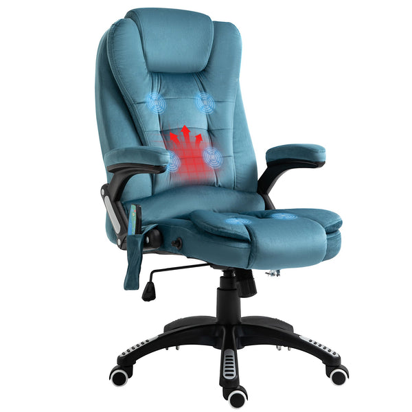 Heated Massage Recliner Chair with Velvet Fabric - 6-Point Vibrating Office Chair, 360° Swivel Base, Plush Comfort - Ideal for Soothing Relaxation & Stress Relief in Workplace or Home