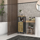 Slim Bamboo Bathroom Cabinet - Space-Saving Storage with Open Compartment and Adjustable Shelf - Ideal for Small Bathrooms and Tight Spaces