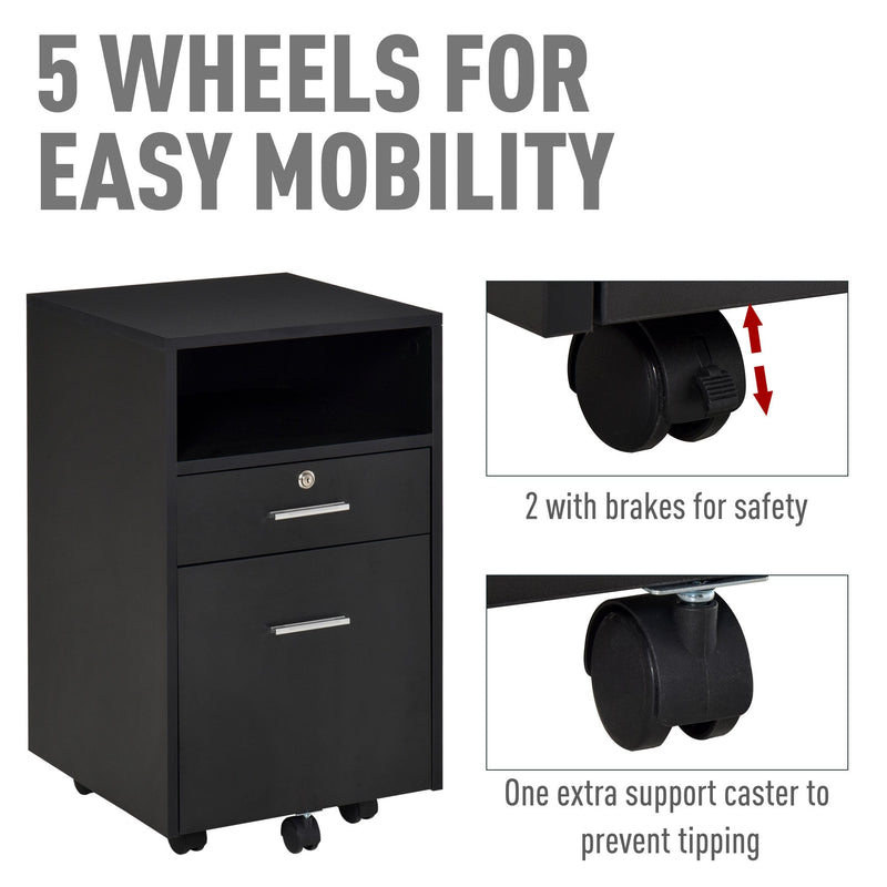 Lockable Mobile File Cabinet - Versatile Storage Cupboard for Home Office, Bedroom, and Living Room, 39.5x40x60 cm - Secure Filing Solution in Sleek Black Design