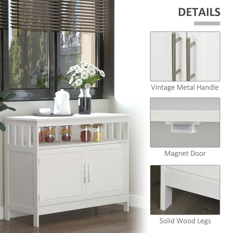 Kitchen Console Sideboard - 2-Tier Cabinet with Open Shelf Storage, White Finish - Ideal for Dining Room Organization and Decor