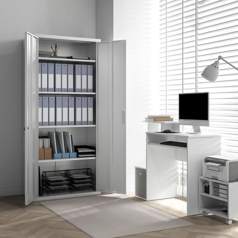 Lockable White Steel Cabinet with Five Shelves - Secure Storage Solution for Office - Ideal for Organizing Files and Supplies