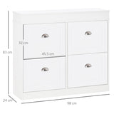 Wood Tipping Bucket Shoe Cabinet with 4 Flip Drawers - Adjustable Shelf Narrow Storage Cupboard for Hallway - Space-Saving Organizer for Entryway, Foyer in White