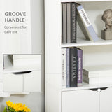 Modern White 2-Door Tall Bookcase with 4 Shelves - Contemporary Storage Cupboard and Display Unit for Living Room, Study, and Bedroom - Ideal Organizational Furniture for Home or Office