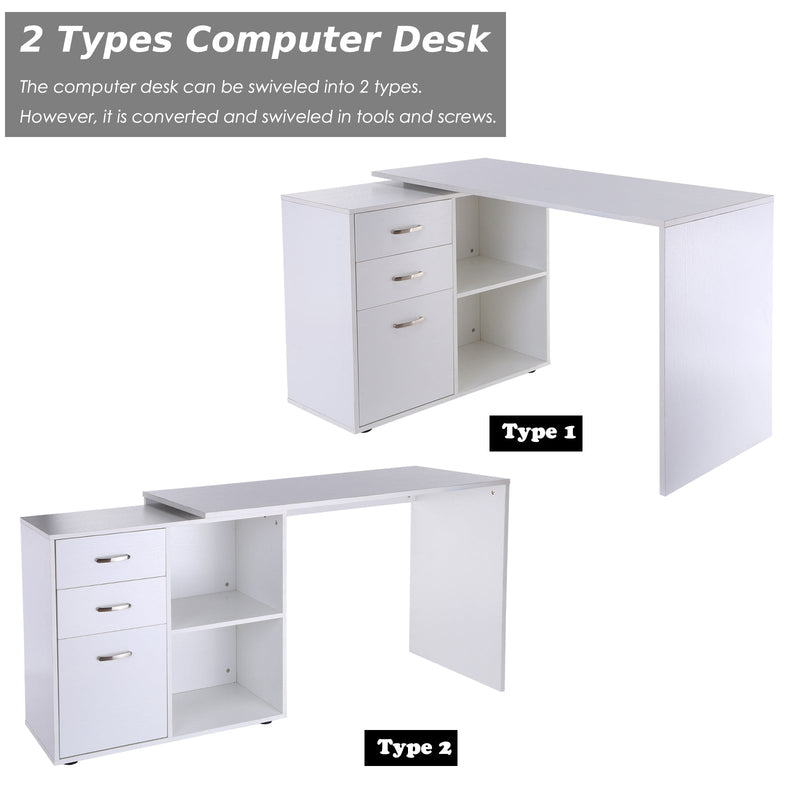 L-Shaped Computer Desk with Drawers and File Cabinet - Spacious Workstation with Storage Shelves for Home Office - Sleek White Design Suitable for Professionals and Students