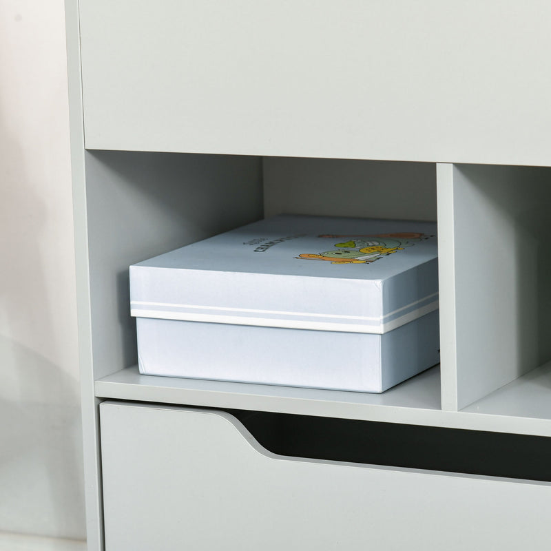 Children's Multipurpose Bookshelf with Drawer - Mobile Toy Storage Organizer and Bookcase for Kids - Ideal for Bedroom or Playroom in Stylish Grey
