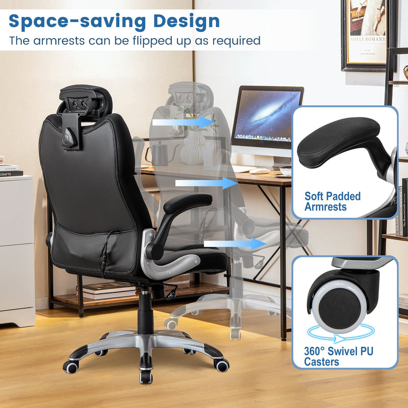 Office Chair with Kneading Massage Feature - Adjustable Height, Rocking Function and Black Design - Ideal for Long Hours at the Office, Relieves Tension and Stress