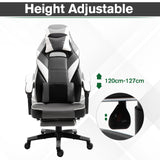 Ergonomic Gaming Chair with Footrest and Lumbar Support - Thick Padding, Headrest, 5 Smooth-Rolling Wheels, Reclining Backrest - Adjustable Height for Comfortable Gaming & Home Office Use, Grey