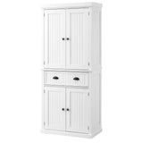 Traditional Style Kitchen Cupboard - Freestanding Storage Cabinet with Drawer, Doors, Adjustable Shelves in White - Perfect for Organizing Cookware and Dinnerware