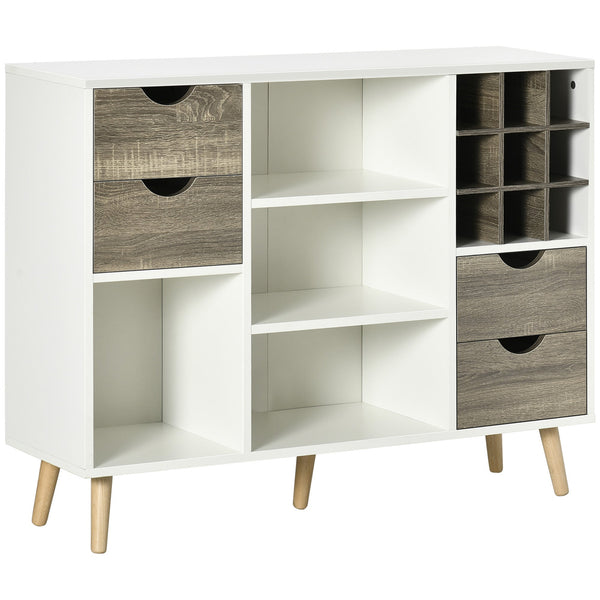 Modern Kitchen Sideboard with Wine Rack - Grey Buffet Table with Drawers and Open Storage - Elegant Dining Room and Living Room Furniture Organizer