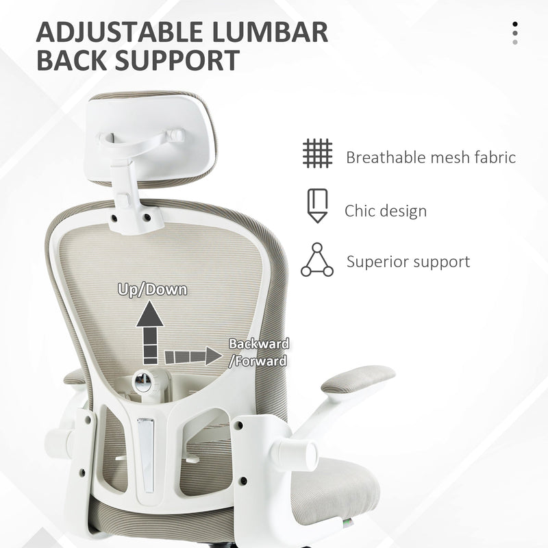 Ergonomic Mesh Office Chair with Lumbar & Headrest Support - Adjustable and Comfortable Seating - Ideal for Prolonged Desk Work, Grey
