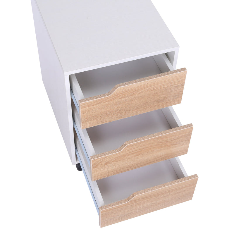 Mobile File Cabinet Pedestal - MDF Construction with 3 Lockable Drawers and Casters - Efficient Office Storage in Oak and White