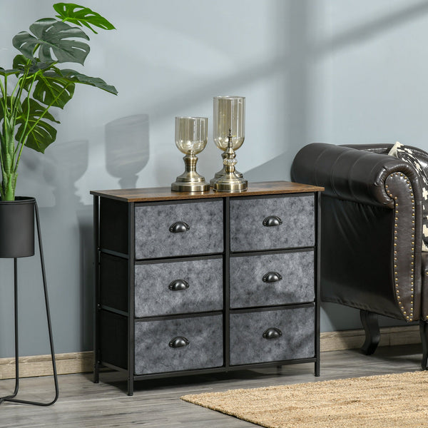 6-Drawer Fabric Dresser - Bedroom Storage Organizer with Sturdy Steel Frame and Handles - Ideal for Night Stand and Clothing Organization in Grey & Black