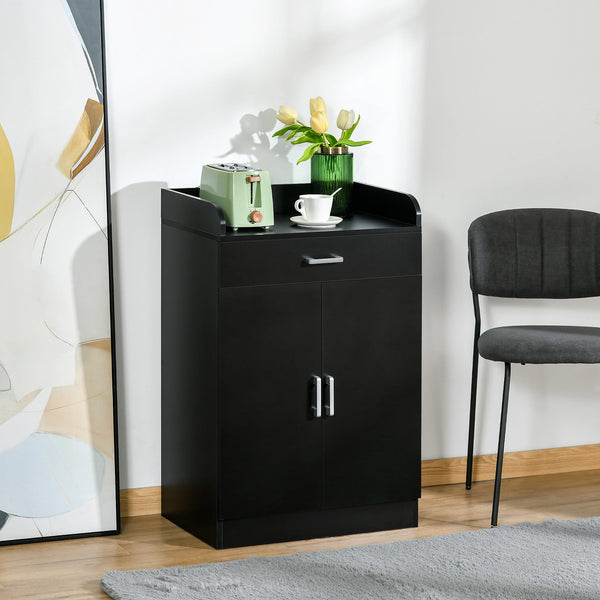 Modern Black Storage Cabinet - Compact Floor Unit with Drawer & Adjustable Shelving for Kitchen or Living Space - Space-Saving Organizer for Home Essentials