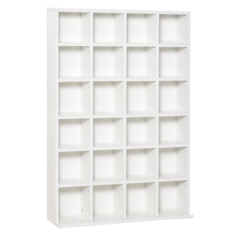 Media Storage Shelf Rack for 480 CDs / 312 DVDs - Wooden Bookcase with 4 Adjustable Shelves in White - Ideal for Organizing Media and Displaying Collectibles